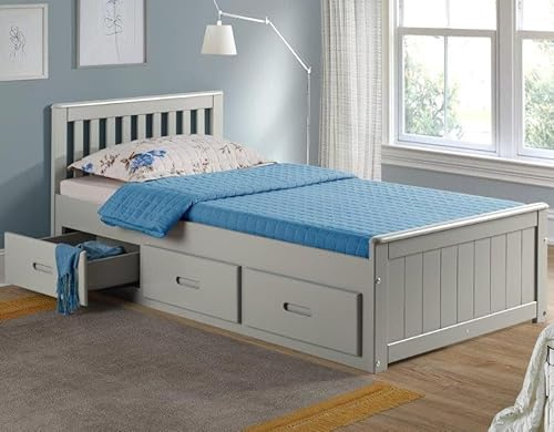 Home Divine Mission Solid Pine Wooden Storage Bed Frame with Drawers Furniture, Shaker Slatted Headboard, Space Saving Under Bed Storage | Single, Small Double, King (Grey, Single)