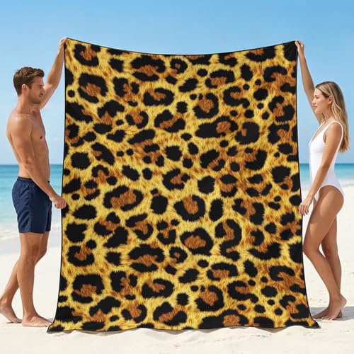 Violetpos Mikrofaser Strandtuch, groß 150x200cm mit Leopard Muster, sandfrei & schnelltrocknend Strandhandtuch, Strandlaken für Strand, Pool & Reisen