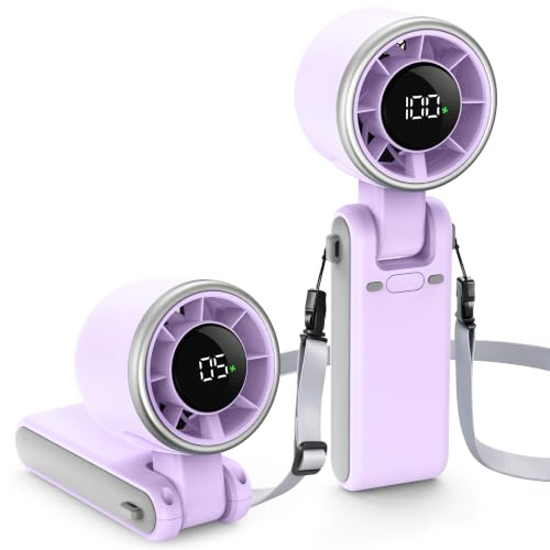 EasyAcc Portable Handheld Turbo Fan, Powerful High Speed Cooling Fan, 5 Speeds 4000mAh USB-C Rechargeable Mini Desk Fan for Travel, Outdoor, Summer & Hot Flashes Purple
