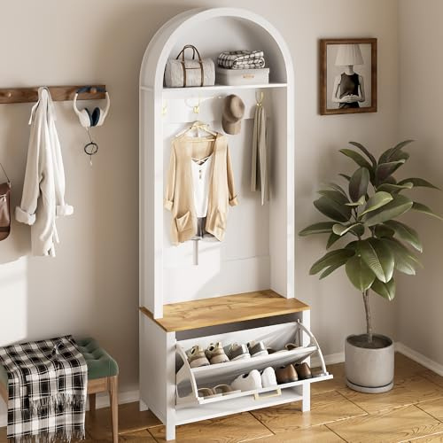 Meuble d’Entrée, Armoire multifonctionnelle Porte-Manteau avec étagère pour Chaussures, Moderne Placard avec Design incurvé, 4 Crochets, Support de Chaussures à Retourner,Étagère Ouverte,pour Couloir