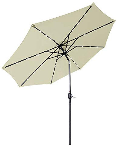 HENGMEI 300cm ALU Sonnenschirm Gartenschirm Terrassenschirm Marktschirm Ampelschirm Strandschirm Kurbelschirm mit UV Schutz 40+, mit Solar LED für Balkon, Garten, Terrasse (300cm, Beige)