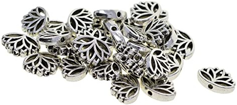 F Fityle 30 Retro Vintage Tibetan Silber Lose Perlen, Yoga Lotus Flower Hollow Spacer Perlen für DIY Oder Schmuckherstellung, (16 X 13 X 4 Mm)