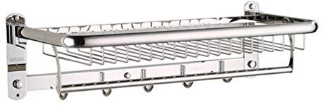 KUANDAR Durable Porte Serviette en Acier Inoxydable 60cm, Serviteur de Douche pour Salle de Bain avec Crochets Étagère De Rangement Lisse, Silver