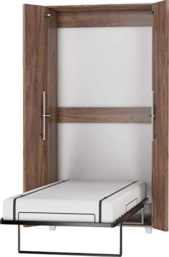 FurnitureByJDM Schrankbett 90x200 cm – Vertikales Klappbett für Platzersparnis – Kompaktes Klappbares Bett im Schrank – Teddy Wandbett (Craft Tobaco)