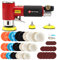 SI FANG 48Pcs 1'' 2'' 3'' Mini Air Sander Kit, High Speed Random Orbital Air Sander Polisher for Auto Body Work, Includes 1/2/3in Polishing Sponge & Wool Pads, Sandpapers, Screw, Screwdriver