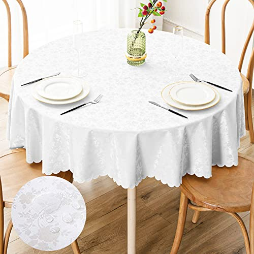 Smiry Round Table Cloth, Waterproof Heavy Duty Vinyl Tablecloths, Wipeable Washable Table Cover for Kitchen and Dining Room (White, 70 Round)
