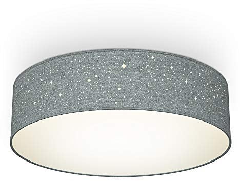 B.K.Licht - Deckenlampe, Lampenschirm mit Sterneneffekt, Lampenschirm aus Stoff, E27 Fassung, max. 40 Watt, Deckenleuchte, Lampe, Wohnzimmerlampe, Schlafzimmerlampe, Küchenlampe, 38x10 cm, Grau