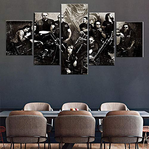 yuanjun 3D Leinwanddrucke,Modulare Wandkunst Wandaufkleber,5 Teiliges Wandbild,Größe 150 X 80 cm Leinwandbild, Wandbilder XXL Sons of Anarchy Tv-Serie Wandplakate