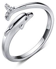 Delfin Ring für Damen und Mädchen 925 Sterling Silber Offener Statement-Ring Zirconia Verstellbares Fingerband Versprechensring