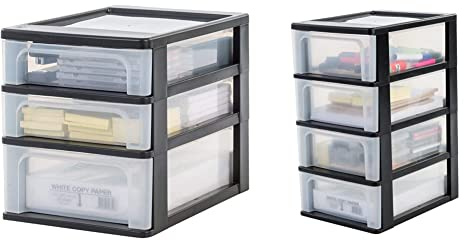 Iris Ohyama,Schubladenschrank/Schubladencontainer -Organizer Chest OCH-2004 - plastik, schwarz, 4 x 7 L, L35,5 x B26 x H49 cm+Ohyama, Organizer Chest OCH-2021-2 x 4L + 1 x 7L, L35,5 x B26 x H29,5 cm