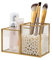 HARLIANGXY Soporte para brochas de maquillaje, Soporte para pinceles de maquillaje, Vidrio Recipiente para pinceles de maquillaje, Organizador de maquillaje Dorado, 15 x 10 x 7,5 cm