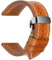 REZERO Handgefertigtes Echtleder-Uhrenarmband, Pflanzengegerbtes Leder, Ölgewachste Ersatzarmbänder 18mm 19mm 20mm 21mm 22mm 23mm 24mm 26mm für Herren, Damen