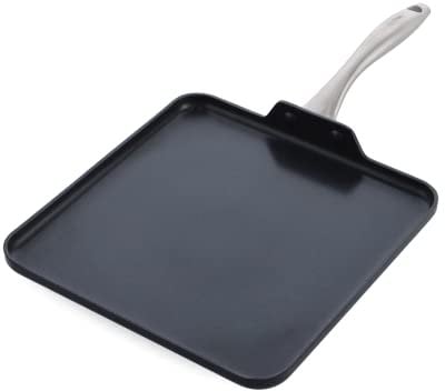 GreenPan Lima Midnight Hard Anodized Healthy Ceramic Non-Stick 28 cm Square Griddle Pan, PFAS-Free, Induction Suitable, Oven Safe, Black