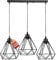 LEDSONE 3 Head Industrial Drop Ceiling Pendant Lights 20cm Black Wire Lampshade Diamond Cage Design E27 1m Adjustable Hanging Fixer for Dining Room Living Room Kitchen Loft
