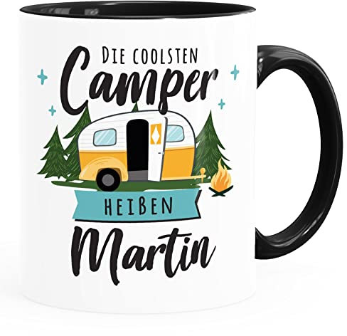 SpecialMe® Kaffee-Tasse Camping Wohnmobil personalisiert mit Namen persönliche Geschenke für Camper Inner-Schwarz Keramik-Tasse