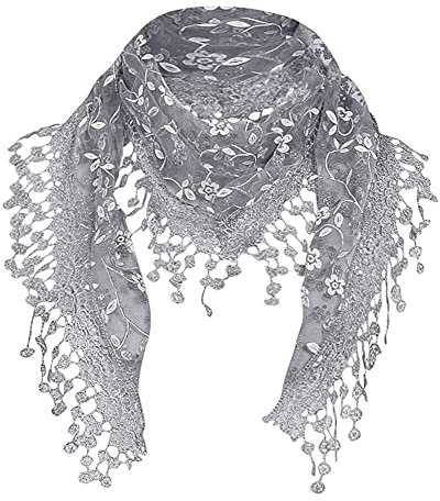 Damen Dreiecks-Schal mit Spitze und Quasten Frauen Dreieckstuch aus Polyester und Spitze Halstuch Schal Weiblich Lieblingsschal Elegant Klassischer für Frühling Sommer Ganzjährig