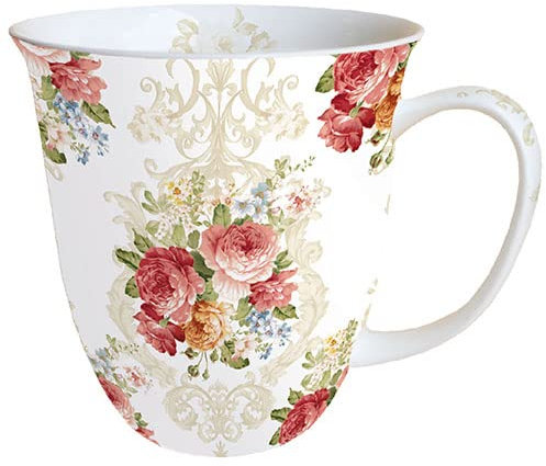 Ambiente Becher Mug Tasse Tee/Kaffee Becher ca. 0,4L Floral Rosen Sara Cream