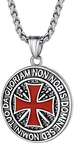 PROSTEEL Edelstahl Kreuzritter Rotes Kreuz Runde Medaille Anhänger Halskette