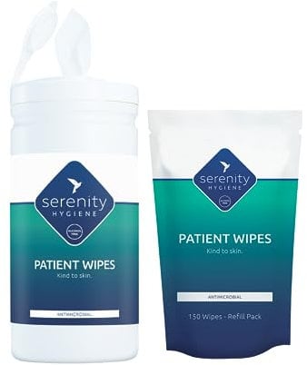 Sanitising Patient Wipes - Skin Safe Cleansing Wipes for hands, body areas, sanitising of surfaces and medical equipment (Tub + Refill)
