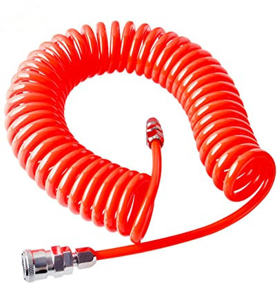 Air Compressor Tool Hose, 8mm x 5mm PU Spring Tube Air Pressure Hose Spiral Pipe for Compressor Flexible Air Tool (3M, with PP20 SP20 Fitting)