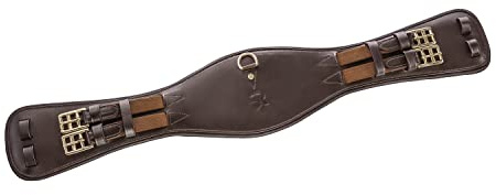 SUNRIDE Kurzgurt/Dressurgurt für Pferde (Monaco) -Echtleder - extra Polsterung - D-Ringe für Hilfszügel - Handgefertigt - elastische Einsätze - Rollschnallen (40 cm, braun)