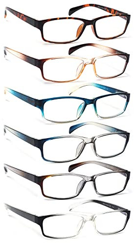 COJWIS Lesebrille 6 Pack herren und Damen Qualität Feder Scharnier Blaulichtfilter Leser Brille(6 Farbe Mischen-5, 1.50)