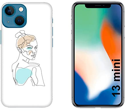 Generico Cover compatibile con Cover Apple iPhone 13 mini Linea artistica Busto Viso Rosa Celeste Rigido