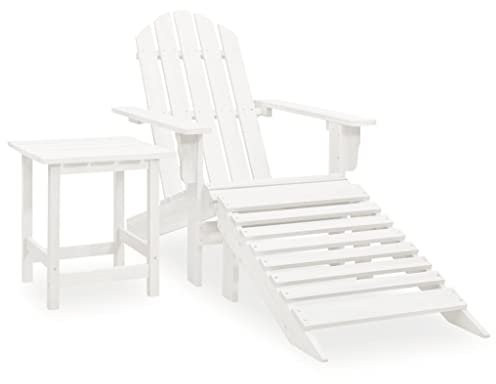 homiuse Adirondack-Gartenstuhl GartenmöBel Adirondack Chair Adirondack Stuhl Loungesessel Armlehnstuhl Schaukelstuhl Holz Gartensessel Holz mit Fußstütze&Tisch Tannenholz Weiß 69,5x147,5x89,5 cm