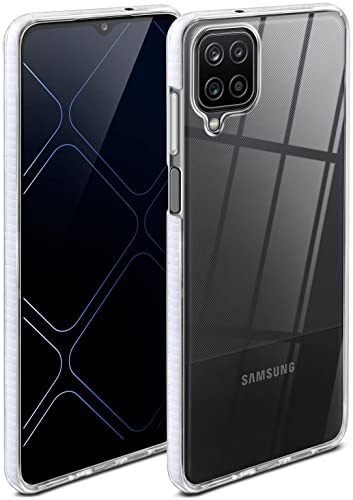 ONEFLOW für Samsung Galaxy A12 Hülle Silikon transparent, Handyhülle mit stoßfestem Bumper Backcover durchsichtig Silikonhülle kabelloses Laden Schutzhülle, Cushion Case, Weiss
