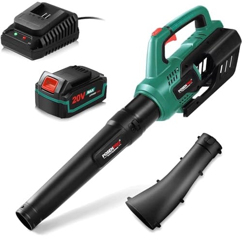 POSENPRO Soffiatore Foglie, Soffiatore a Batteria 20V con Batteria da 4.0Ah e Caricatore, Soffiatore Giardino con 580CFM, Ugelli a 2 Sezioni, per Foglie Giardino, Trucioli Legno, Pulizia del Cortil