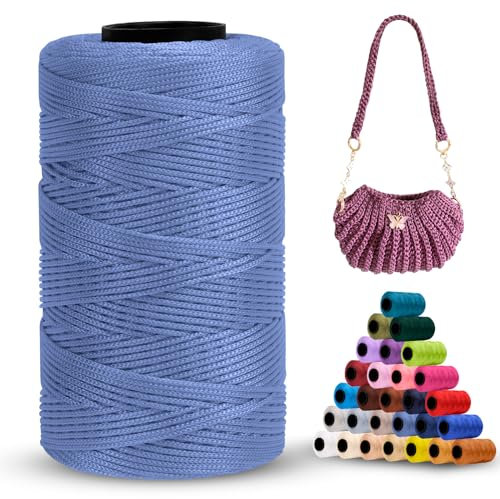 LEREATI Cordino per Borse Uncinetto Filo Macrame 1mm x 230m Macrame Corda Colorata Cordoncino per Borse a Uncinetto, Arazzo da Parete, Acchiappasogni, Fai da Te (Blu Chiaro)