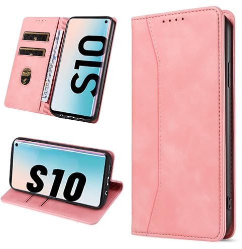 Leaisan Handyhülle für Samsung Galaxy S10 Hülle Premium Leder Flip Klappbare Stoßfeste Magnetische [Standfunktion] [Kartenfächern] Schutzhülle für Samsung Galaxy S10 Tasche - Rose Gold