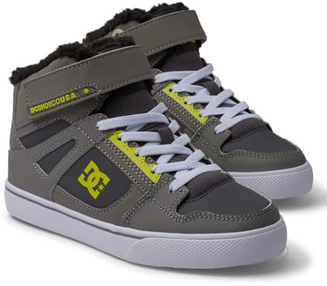 DC Shoes Pure High-Top Sneaker, Grey/Grey/Green, 36 EU