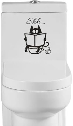 Sticker Mural Drôle pour WC, Abattant et Toilettes - Signalétique Humoristique pour Salle De Bain, Baignoire, Porte - Autocollant Chat Noir, 20 * 14cm