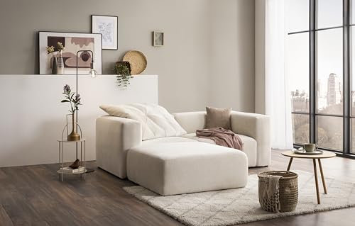 DOMO. collection Ecksofa Adrian, Modul-Sofa, L-Form aus 2 x Ecksessel und 1 x Polsterhocker, Modul-Couch, 3 Polster-Elemente, Eckcouch 216 x 193 x 69 cm (BxTxH), creme
