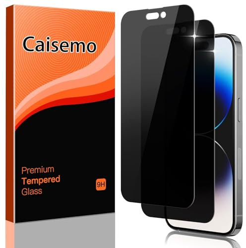 Caisemo 2 Pack For iPhone 14 Pro 6.1'' (Not for iPhone 14, 14 Plus, 14 Pro Max) Privacy Tempered Glass Screen Protector, 9H Hardness, Anti Scartch,Anti Spy
