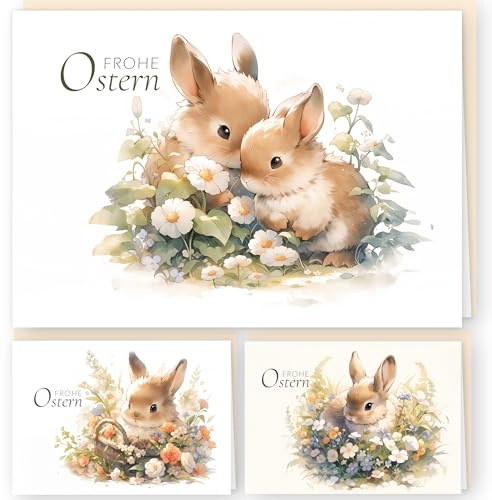 Tarjetas de Pascua con sobre, hechizo de Pascua en tonos naturales, juego de 12 tarjetas de felicitación plegables en formato A6, tarjetas plegables con bonito conejo, juego de tarjetas de