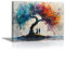 JOSUE Arbre De Vie Decoration Murale Paysage abstrait Impression Sur Toile Photo Peinture,Bleu, noir DéCoration Murale Pour Salon Chambre Maison Bain- 40x60cm Encadrée