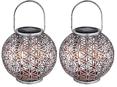 GLOBO Solar Lampe Outdoor Solarleuchte orientalisch LED Solar Laterne Außen, Lichteffekt Lebensblume, 1x LED warmweiß, DxH 20x29 cm, 2er Set