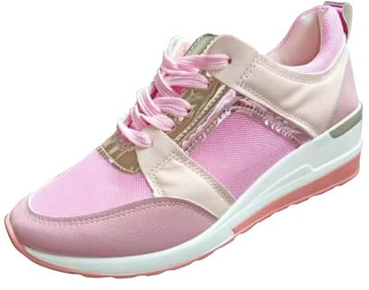 weiße Schuhe Herren Fallen Damen-Laufschuhe, übergroße, Dicke Sohle, schräger Absatz, Sportschuhe, Spitze, Slipsole, Mesh, Damen-Walking-Laufschuh Pink 39