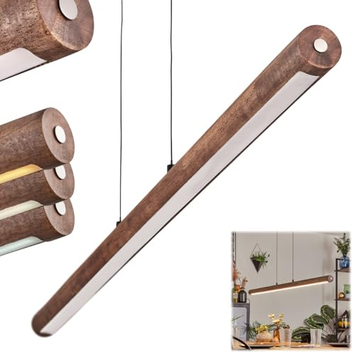 HOFSTEIN LED Pendelleuchte Carbellino, dimmbare Hängelampe aus Metall/Holz/Kunststoff in Schwarz/Dunkelbraun/Weiß, Touchdimmer, skandinavisches Design, 24 Watt, CCT 3000-6000 Kelvin, 2550 Lumen