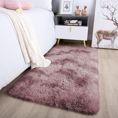 Aspire Homeware Rugs Living Room Small 50cm x 80 cm – Tie-Dye Pink Lilac Area Rugs for Bedroom Anti Slip - Modern Super Soft Plush Floor Carpets for Lounge – Fluffy Shaggy Bedside Rug for Kids Room