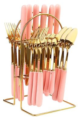 Ensemble de couverts, ensemble de couverts en acier inoxydable, plastique transparent, cuillère, couteau et fourchette, 24 pièces, manche en céramique