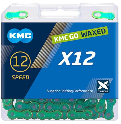 Fahrrad Kette, KMC Fahrradkette, X12 Aurora Green, 1/2 x 11/128, 126 Glieder, 12-fach, waxed, metallic grün