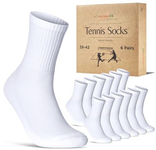 6 Paar Tennissocken Damen 39-42 Weiß Sportsocken Atmungsaktiv Damensocken Baumwolle Retro Crew Socken (Weiß 39-42)