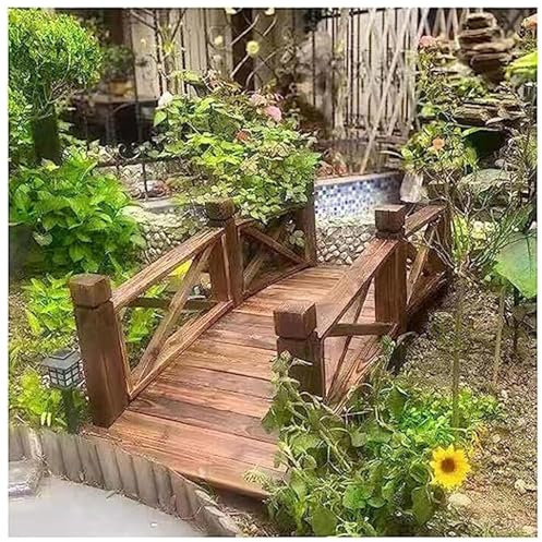 Gartenbrücken mit Sicherheitsschienen Gebeiztes Holz Dekorative Teichbrücken für Hinterhof/Creme/Bauernhof, Außenhof Gehweg Pfad Bogenbrücke