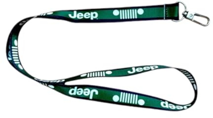 Jeep Cordon vert militaire avec texte emblématique et logo de grille – Fermoir mousqueton pivotant – Porte-clés durable pour les amateurs de porte-clés, vert militaire, 3/4 x 18