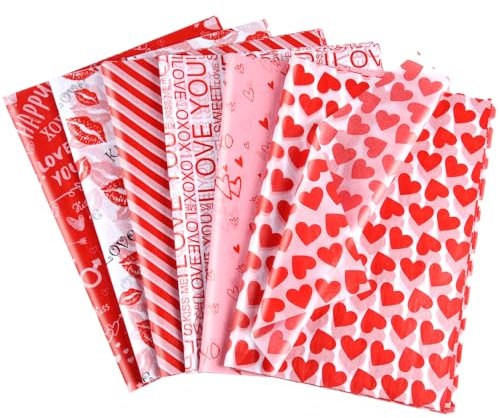 NEBURORA 72 Blatt Valentinstags-Seidenpapier Großpackung 35 x 50 cm, Geschenkpapier mit Herz zum Valentinstag, für selbstgemachte Geschenktüten, Valentinstag, Hochzeitsfeier-Dekoration