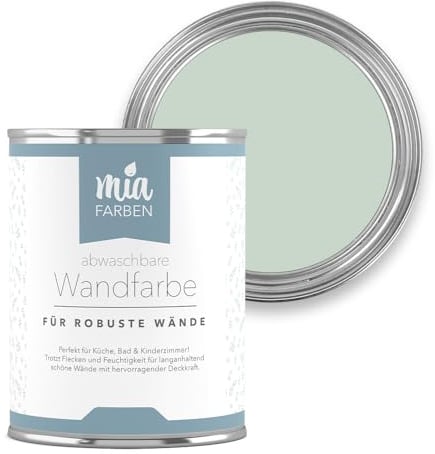miafarben abwaschbare Wandfarbe matt 2,5L (Frostiges Eisgrün) | Strapazierfähig & feucht abwischbar – hochdeckende, matte Innenfarbe für Küche, Flur, Bad & Kinderzimmer