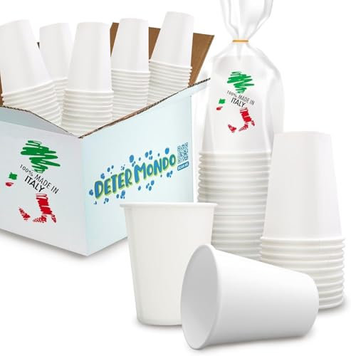 DETERMONDO 1000 Bicchieri Carta Bianchi Monouso Grandi 200 ml Usa e Getta, Biodegradabili, Termici Ideali Per Acqua, Caffè, Cappuccino, Tisane e Bevande Calde Compostabili e Riciclabili